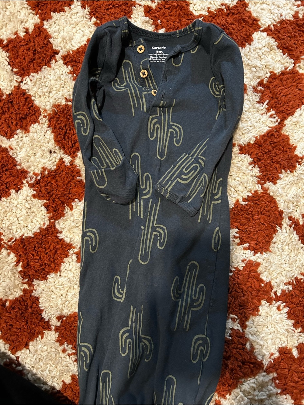 Carter's Dark Blue Baby Gown with Olive Cactus Motif